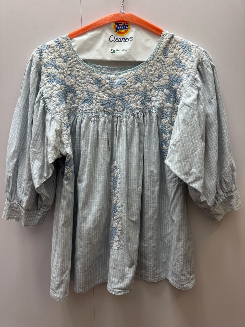 Mi Golondrina Light Blue Embroidered Top